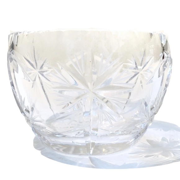 Vintage Carved Crystal Creamer Sugar Bowl and Tray Set Stars Flower Glassware - Picture 4 of 9